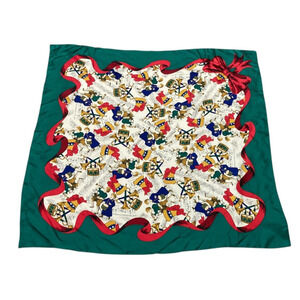 Vintage Talbots Silk Christmas Scarf Bows Horns Drummer Boy Holiday Music
